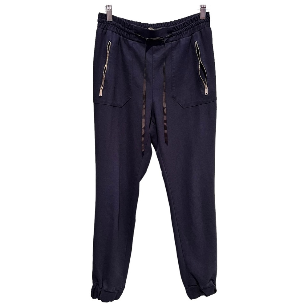 ZARA Women's Navy Pants Size M TRAFALUC Front Tie and Zippers Elastic Waist - Picture 2 of 8